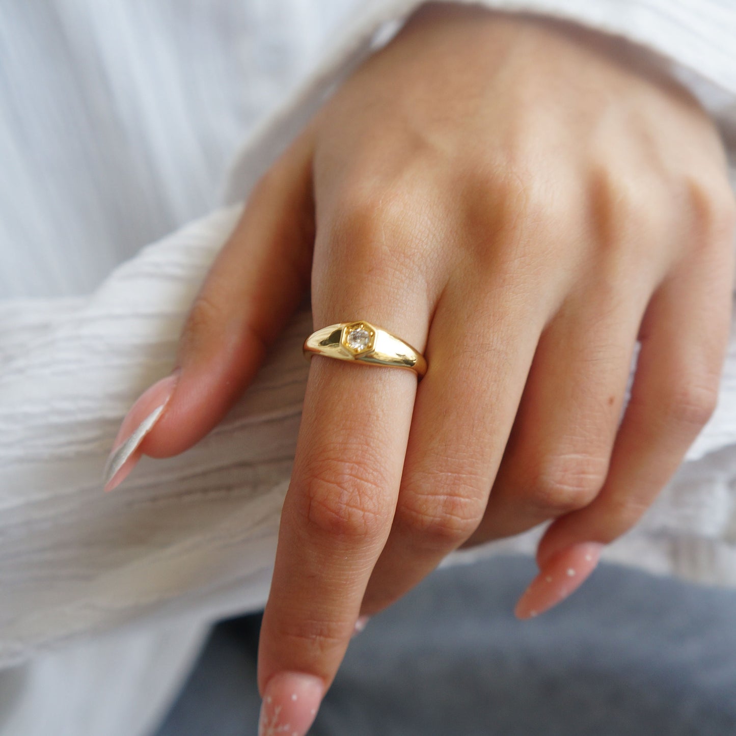 18Kt Gold Fill Plated Crystal Signet Ring for Women