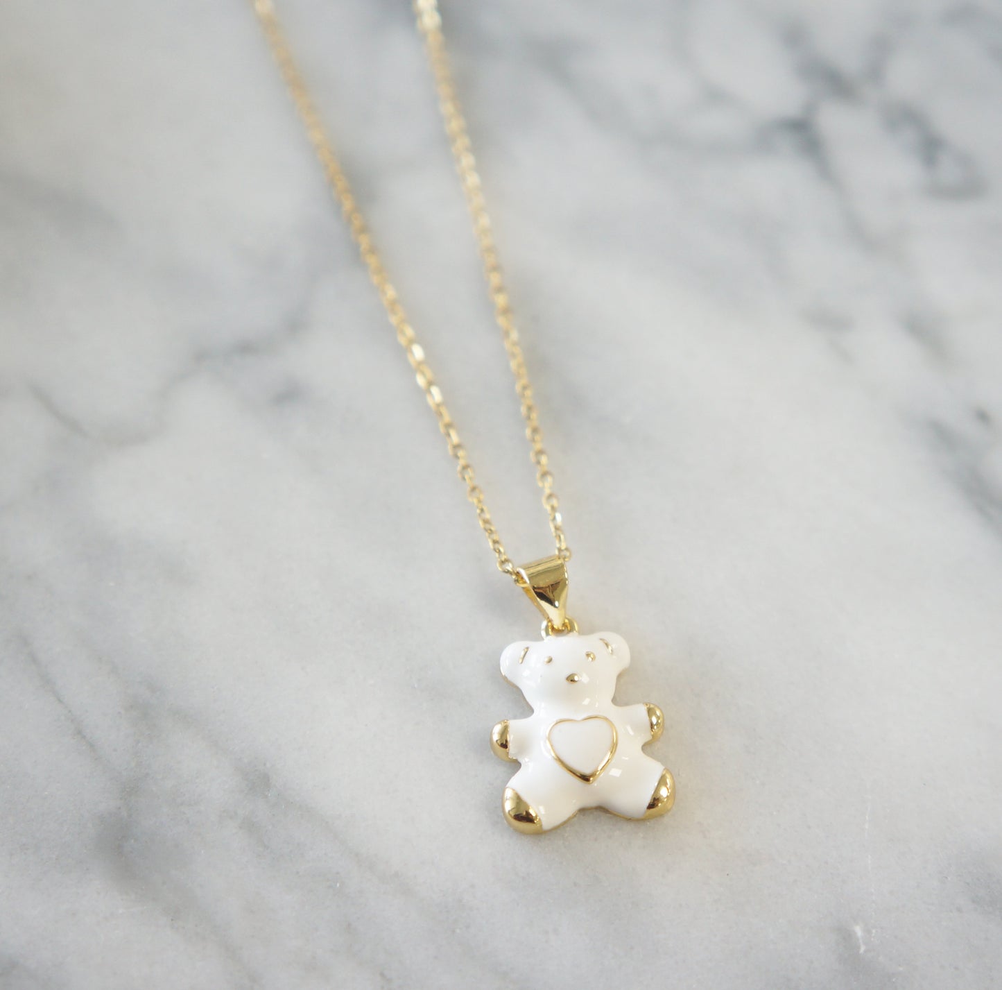 Little Bear Charm Necklace Adorable Gift for Girl Teen Gold White Small Teddy Bear Necklace for Her Bear Jewelry