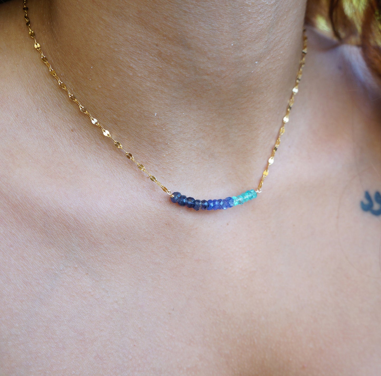 Multi Gemstone Necklace Natural Tanzanite Sapphire Apatite Stone Bar Necklace
