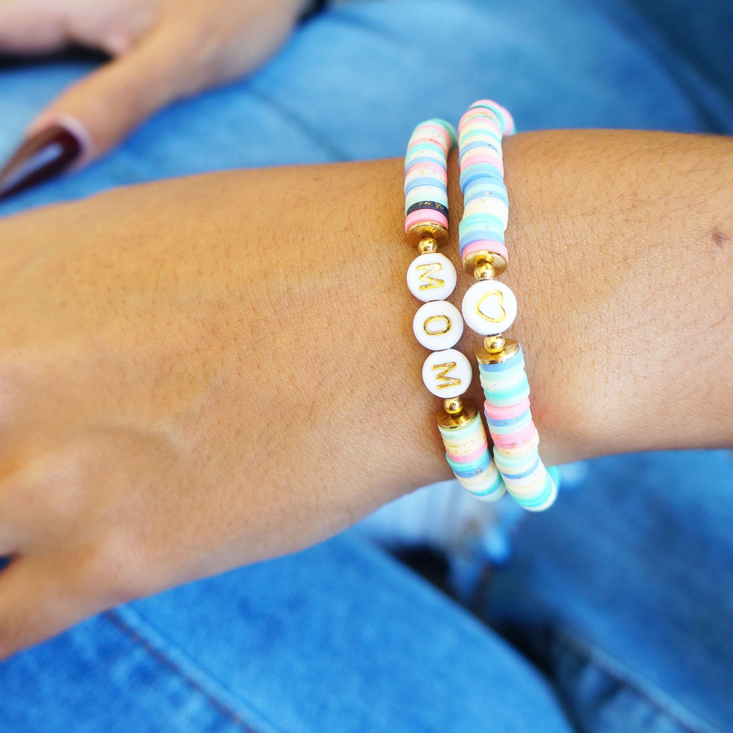 Stretchy Colorful Bracelet Personalized Bracelet Letters Name Bracelet Fun Multi Color Heishi Clay Bracelet