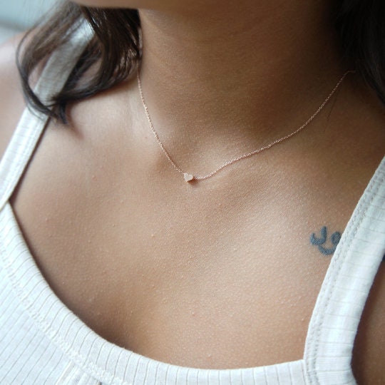 Personalized Tiny Heart Necklace, Dainty, Minimalist Necklace