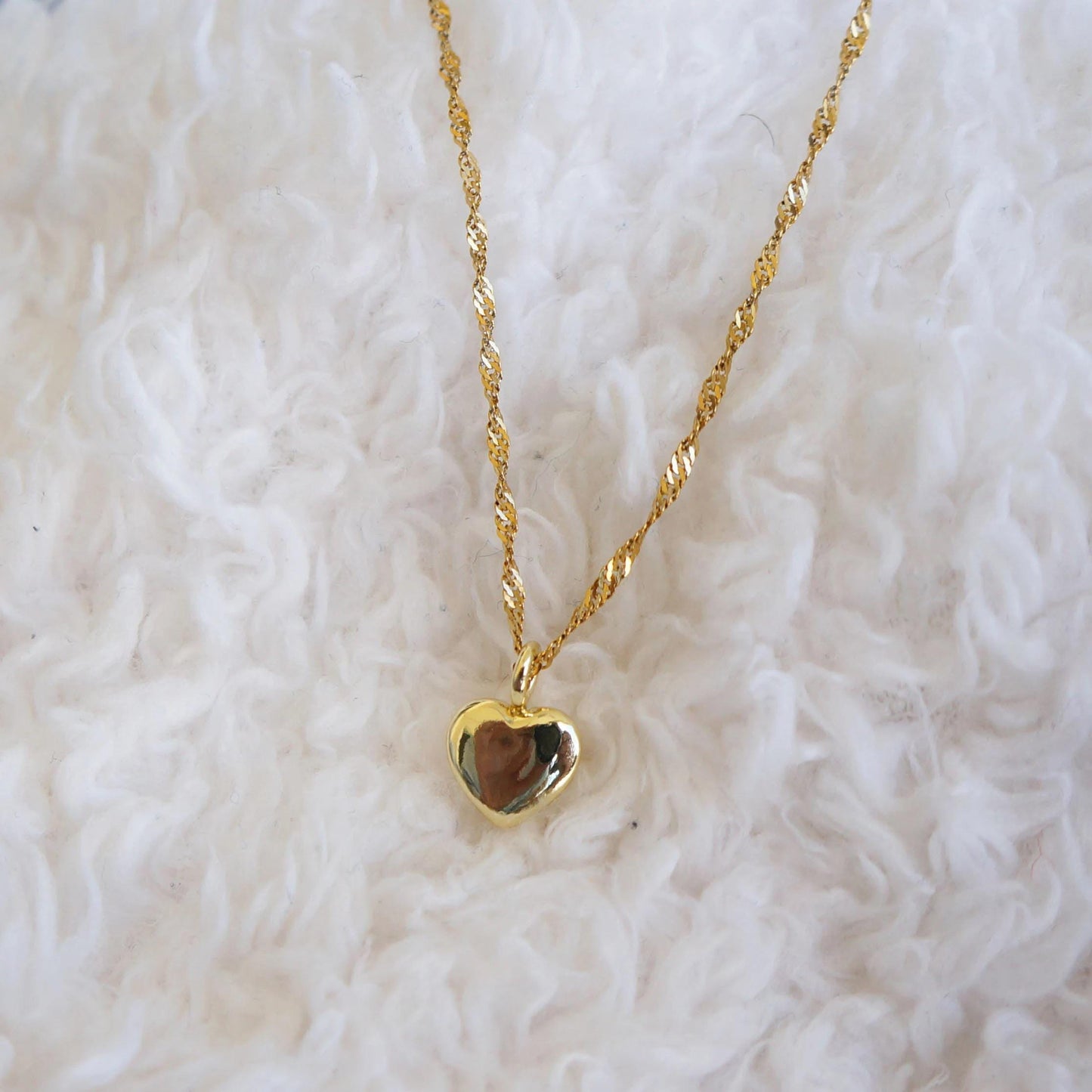Tiny Gold Puffy Heart Necklace 14Kt Gold Plated Small Heart Necklace