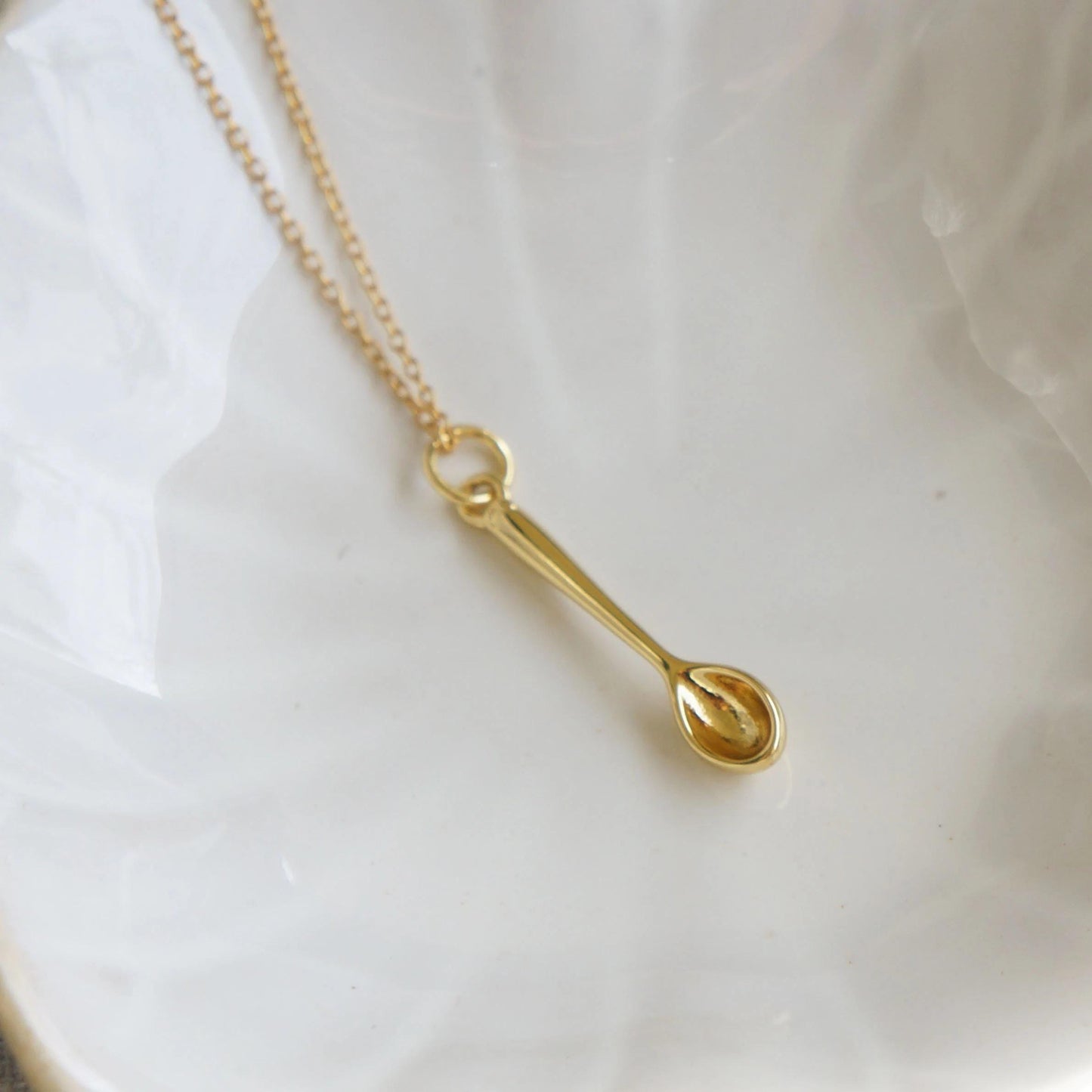 Gold Spoon Charm Necklace, Minimalist Jewelry