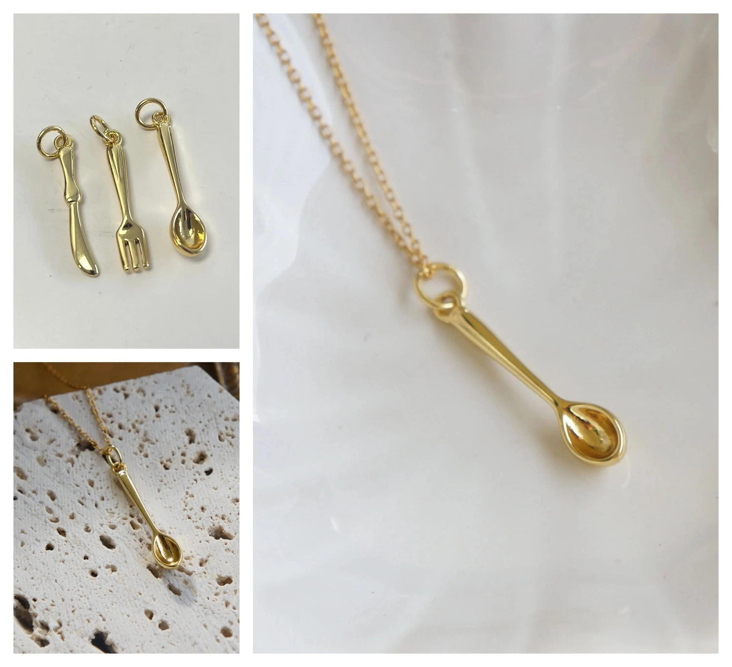 Gold Spoon Charm Necklace, Minimalist Jewelry