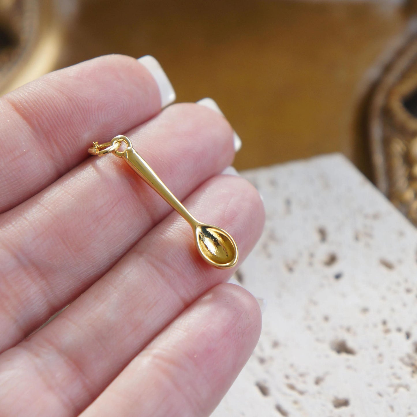 Gold Spoon Charm Necklace, Minimalist Jewelry