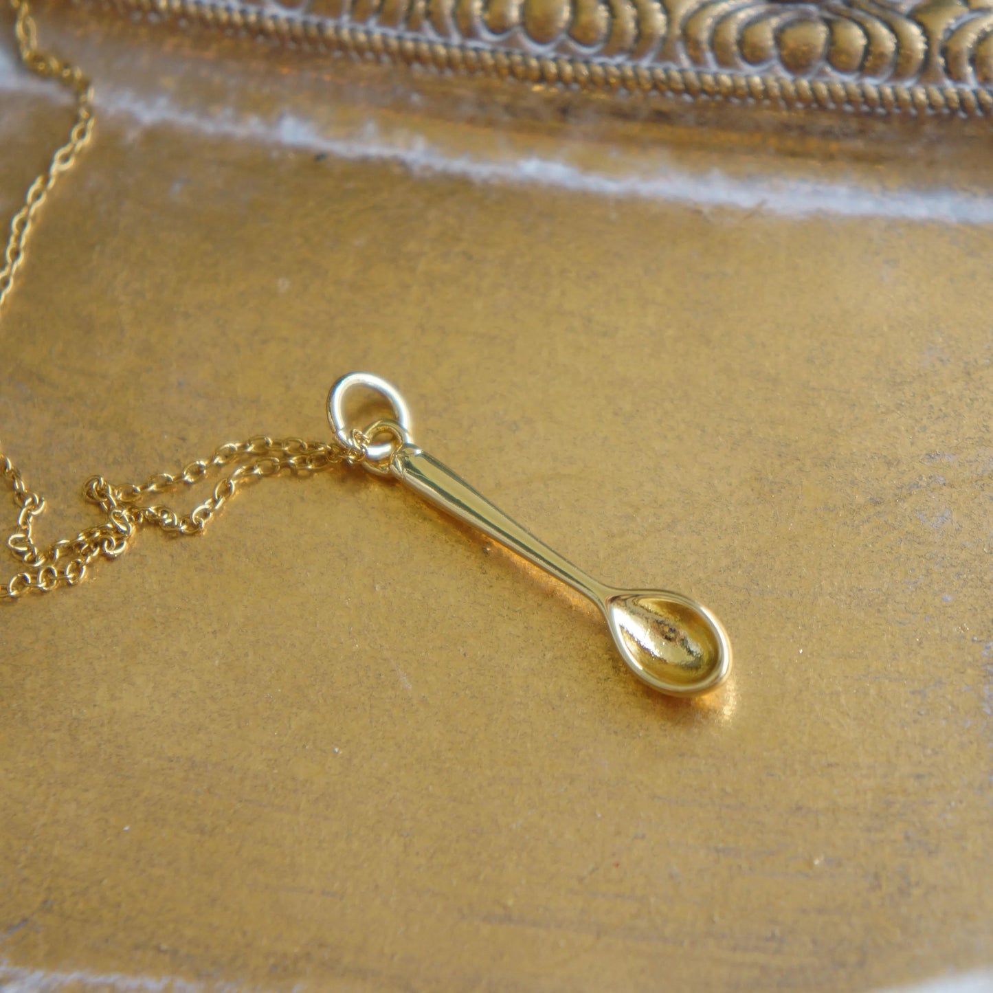 Gold Spoon Charm Necklace, Minimalist Jewelry