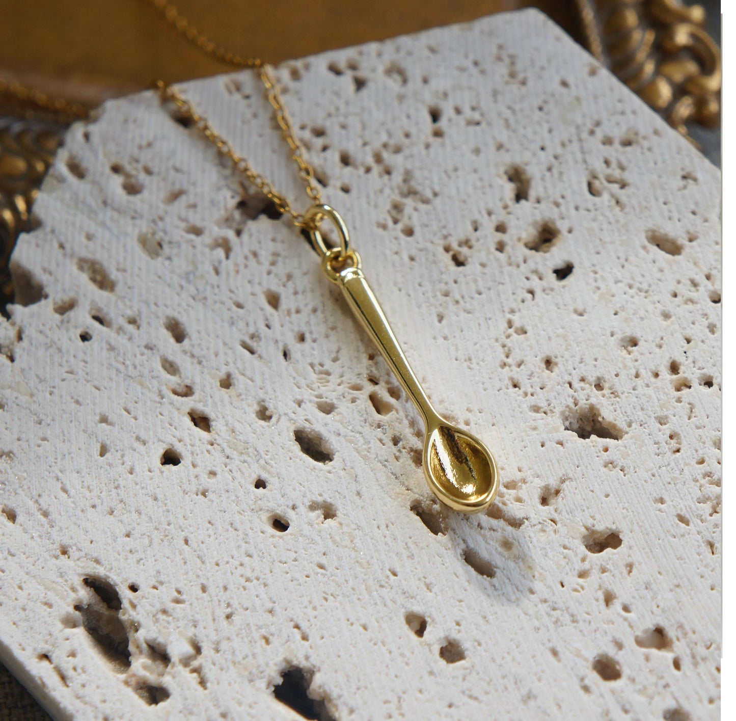 Gold Spoon Charm Necklace, Minimalist Jewelry