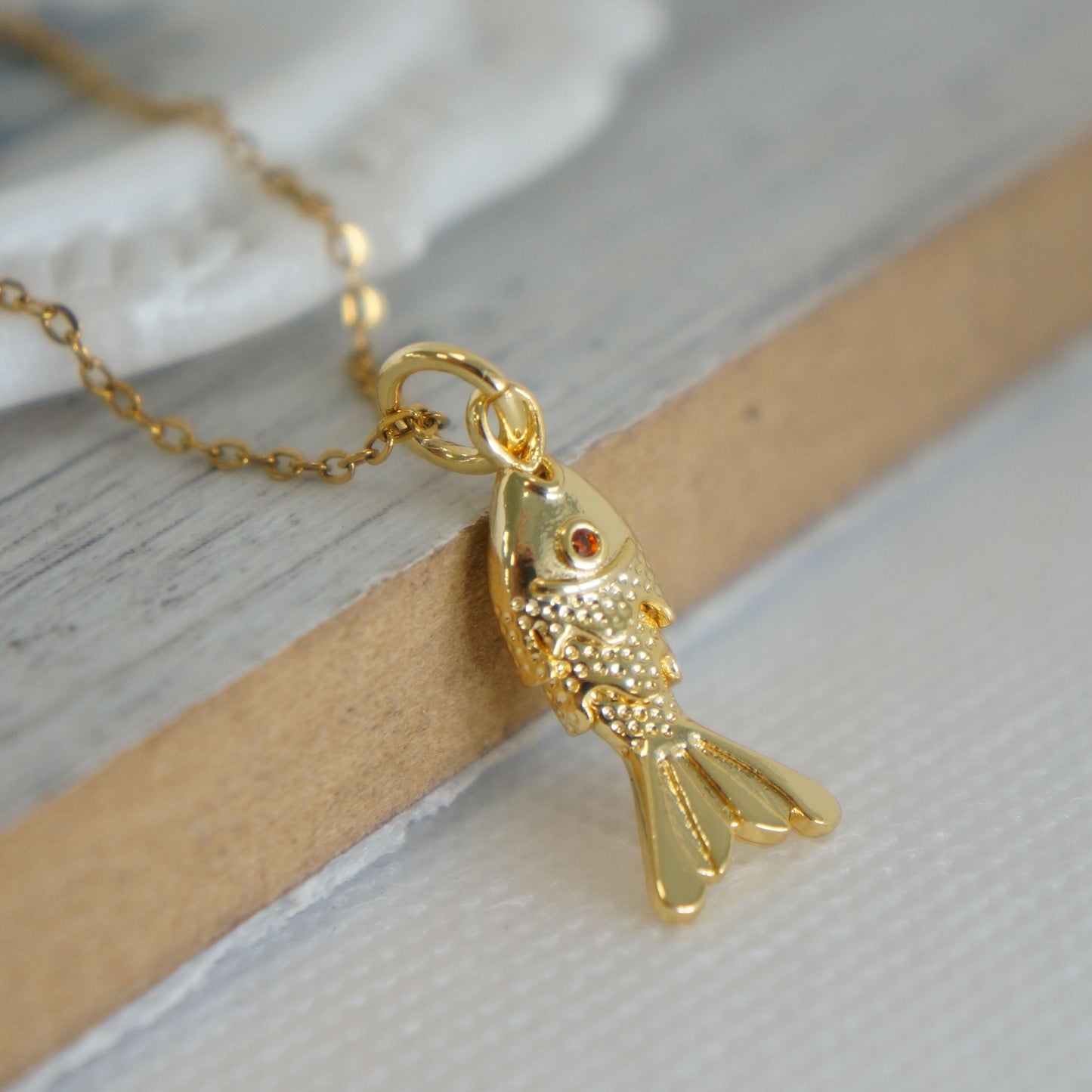 Gold Fish Charm Necklace, Koi Pendant