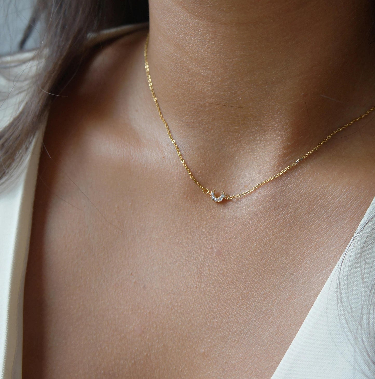Tiny Moon Necklace Ultra Dainty Minimalist Necklace Teeny Tiny Gold Moon Necklace Layer Necklace Gift for Sister Best Friend