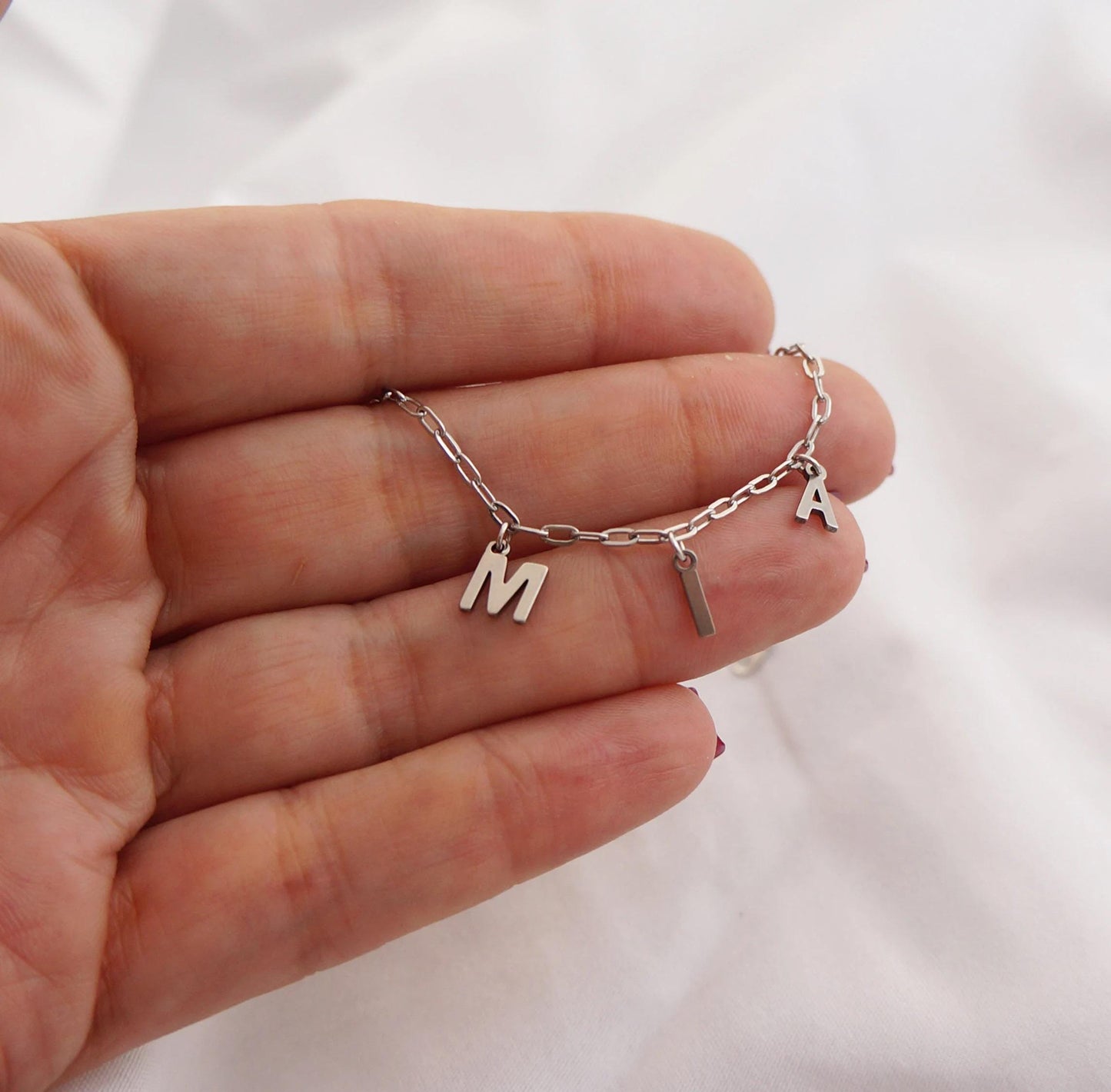 Personalized Initial Bracelet on Paper Clip Chain, Delicate Letter Jewelry, Minimalist