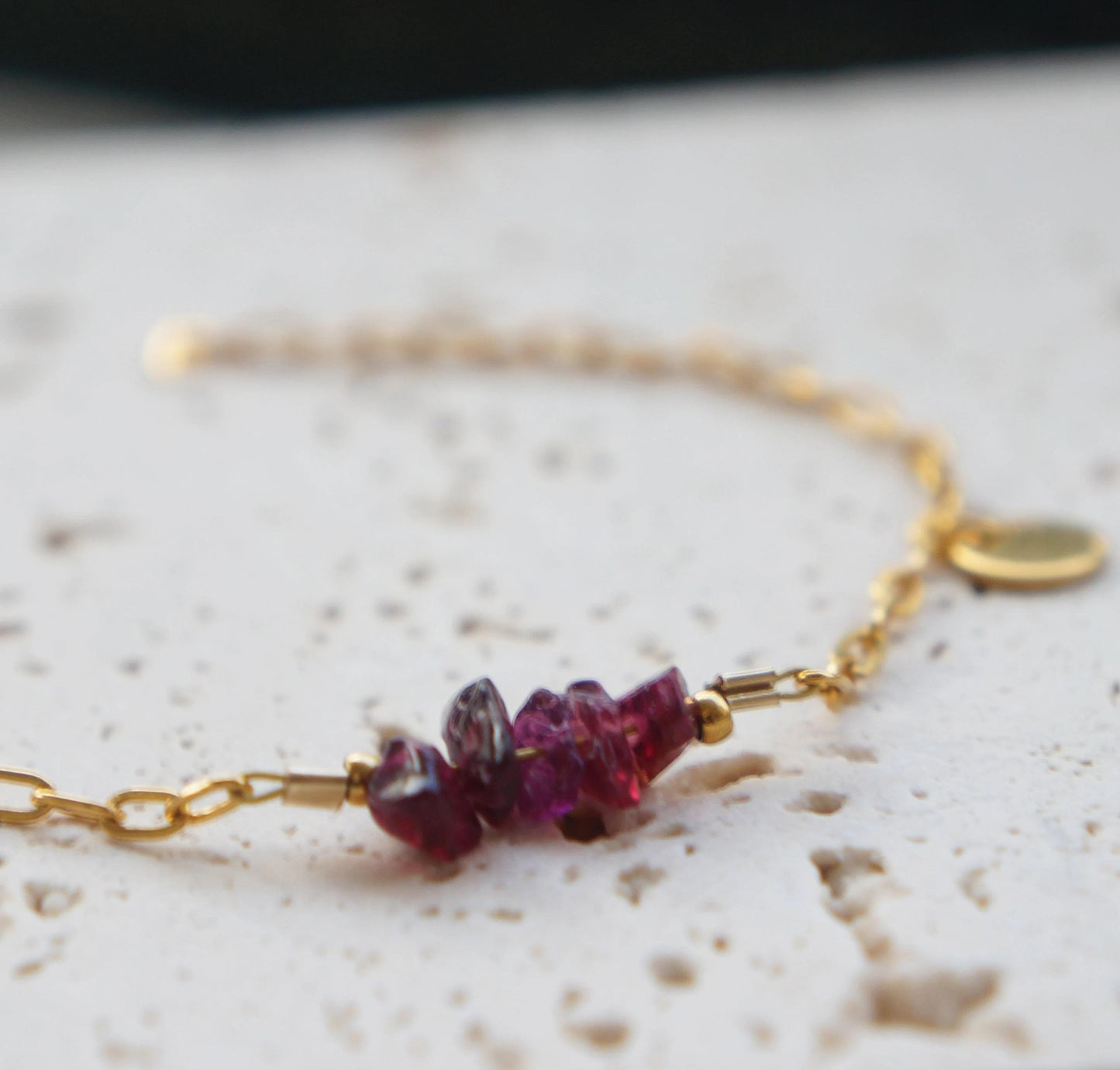 Tiny Garnet Beaded Bracelet, January Birthstone Jewelry, Gold Dainty Bracelet, Birthstone Bracelet, Gift for Her, Mother Gift Idea, Custom