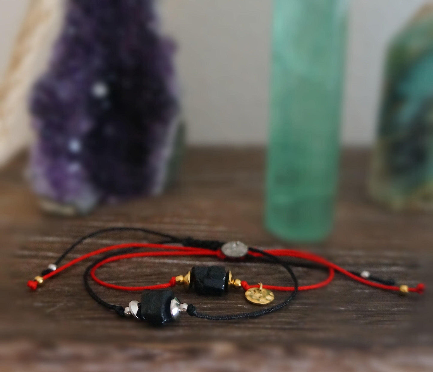 Raw Black Tourmaline Bracelet Spiritual Bracelet Unisex Non Tarnish Cord Bracelet Black Tourmaline Protection Bracelet for Him & Her Gift