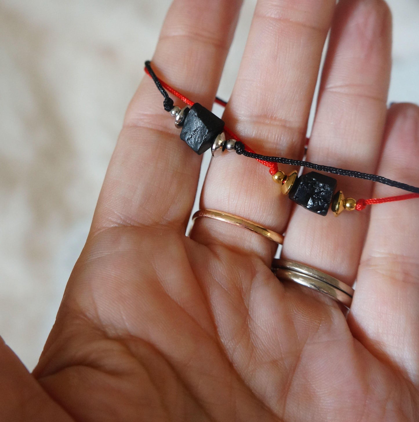Raw Black Tourmaline Bracelet Spiritual Bracelet Unisex Non Tarnish Cord Bracelet Black Tourmaline Protection Bracelet for Him & Her Gift