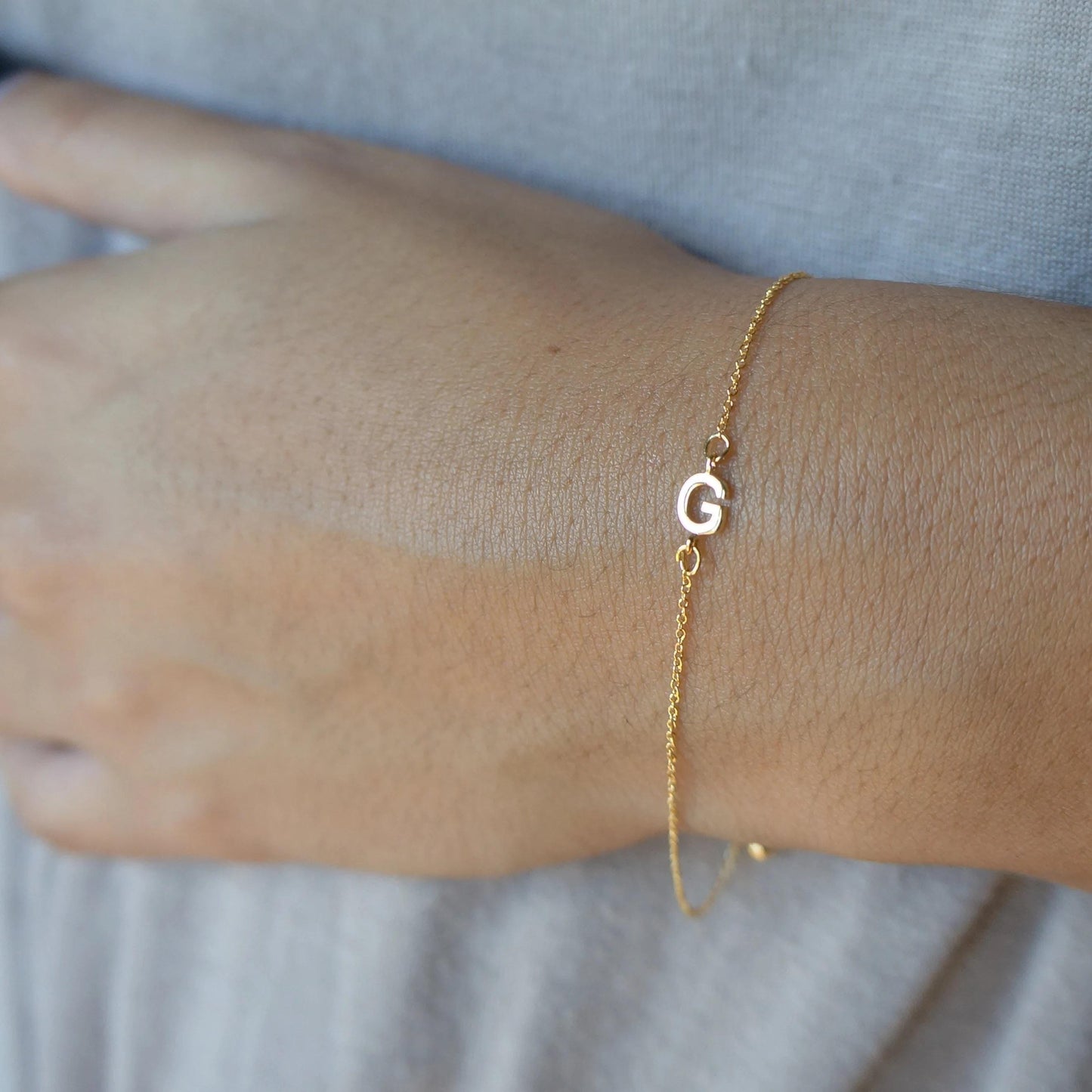 Tiny Initial Bracelet Delicate Gold Letter Dainty Jewelry for Women