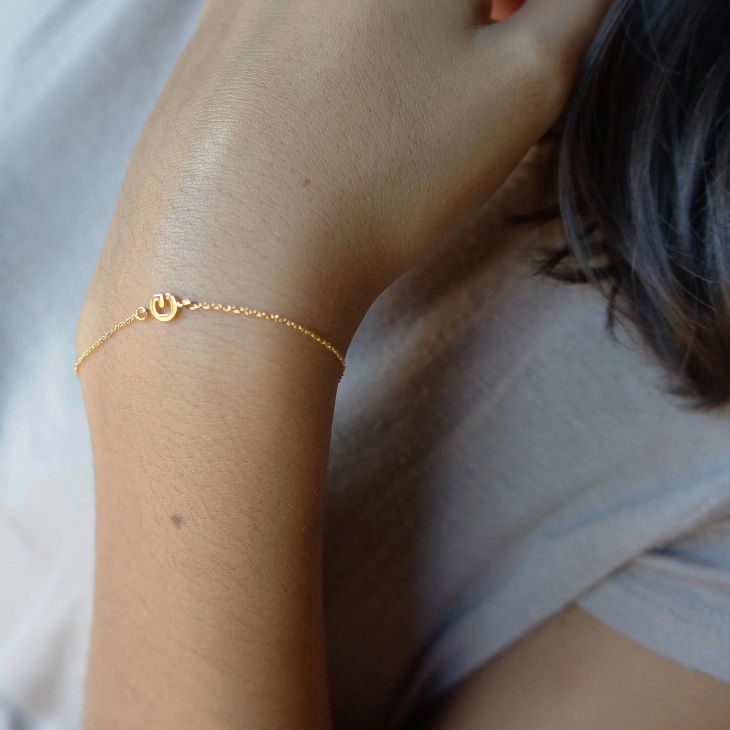 Tiny Initial Bracelet Delicate Gold Letter Dainty Jewelry for Women