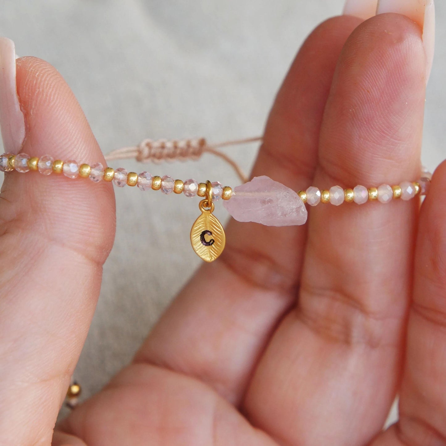 Raw Rose Quartz Beaded Bracelet, Spiritual Stone Jewelry, CUSTOM Cord Bracelet, Energy Healing Bracelet, Rough Natural Crystal, Protection
