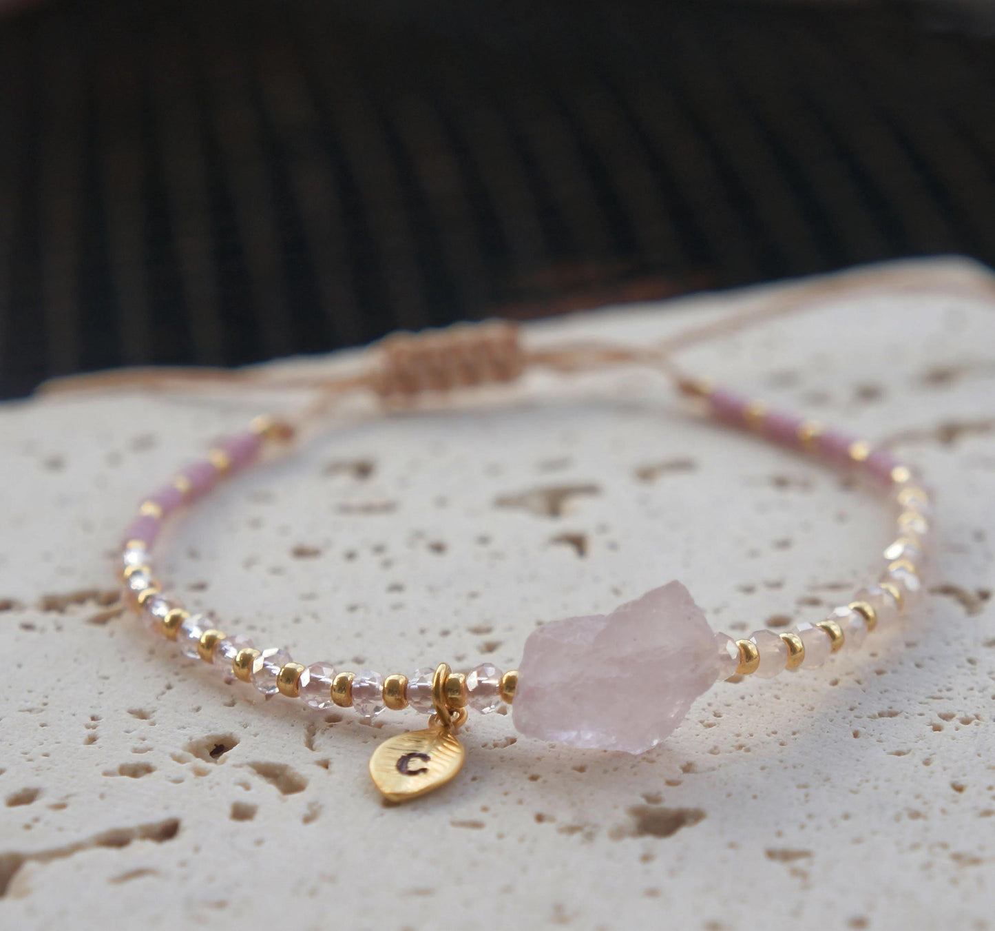 Raw Rose Quartz Beaded Bracelet, Spiritual Stone Jewelry, CUSTOM Cord Bracelet, Energy Healing Bracelet, Rough Natural Crystal, Protection