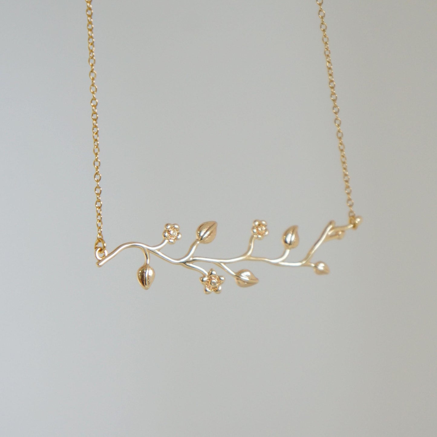 Gold Branch Flower Pendant Necklace, Dainty Filigree Jewelry