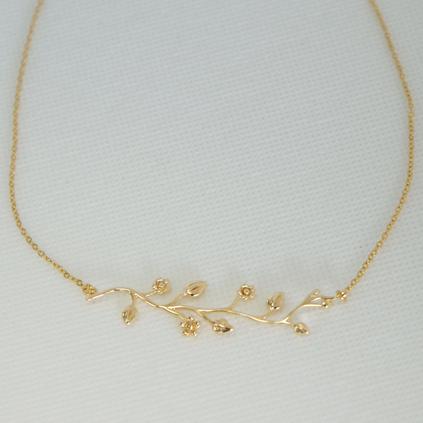Gold Branch Flower Pendant Necklace, Dainty Filigree Jewelry