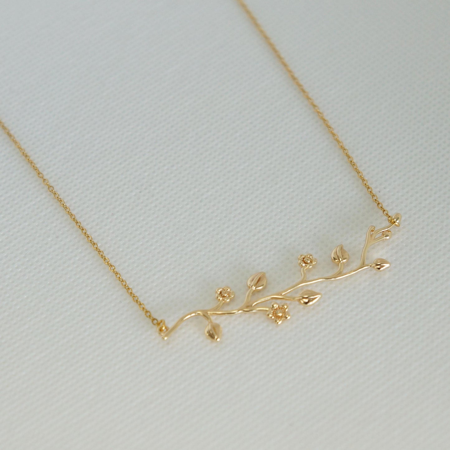 Gold Branch Flower Pendant Necklace, Dainty Filigree Jewelry