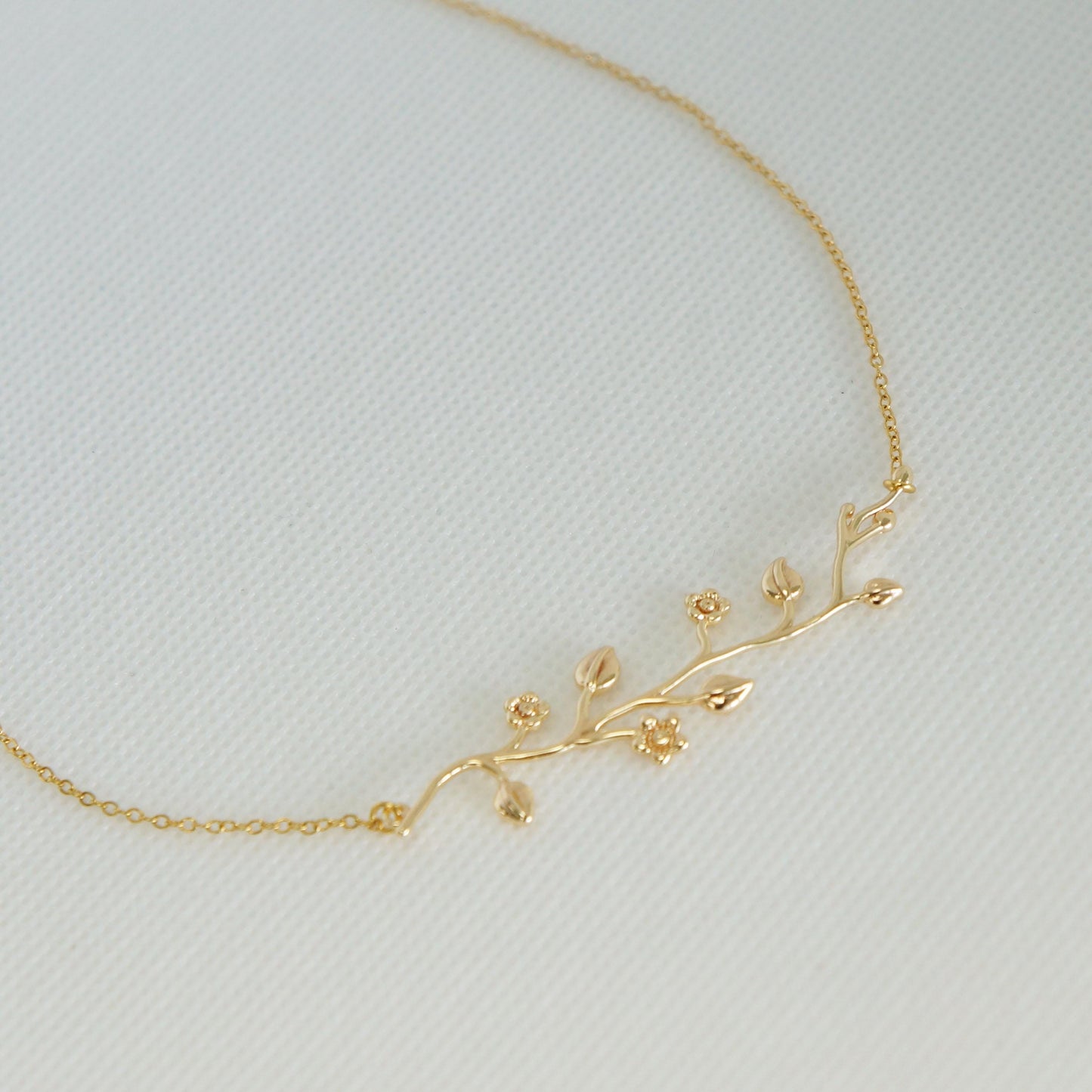 Gold Branch Flower Pendant Necklace, Dainty Filigree Jewelry