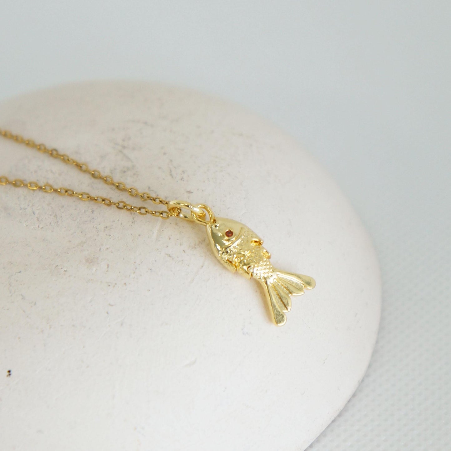 Gold Fish Charm Necklace, Koi Pendant