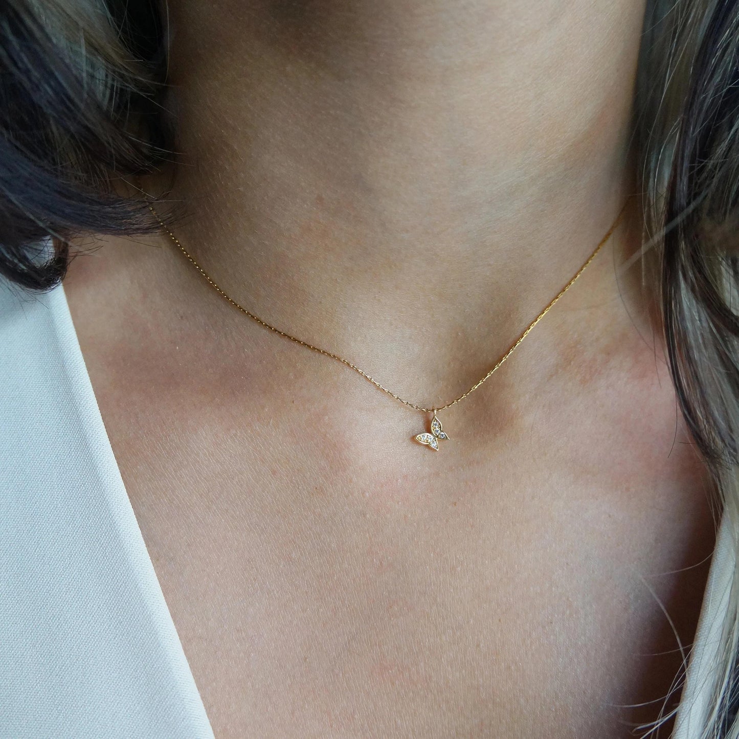 Tiny Gold Crystal Butterfly Necklace Snake Dainty Chain Sisters Necklace Friendship Necklace Gift Tiny Wings Girlfriend Anniversary Necklace
