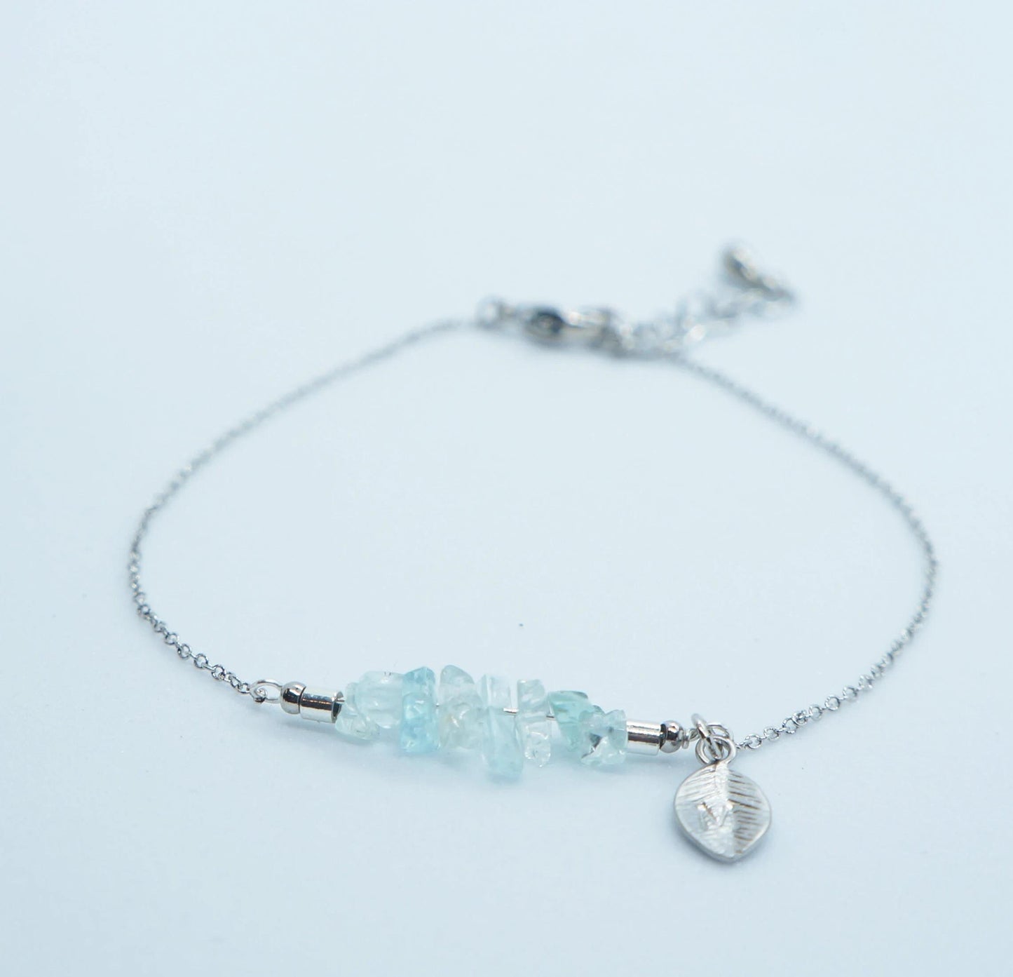 Row of Gemstones Personalized Bracelet, Stamped Leaf Jewelry, Dainty Beaded Bracelet, Custom Gemstone Gift, Tiny Gemstones Bracelet