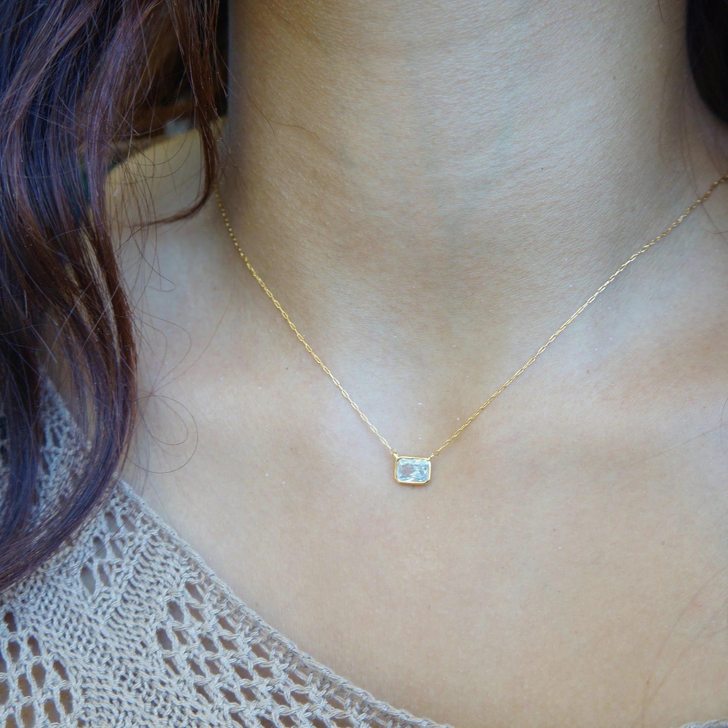 Rectangle Cubic Zirconia Crystal Necklace