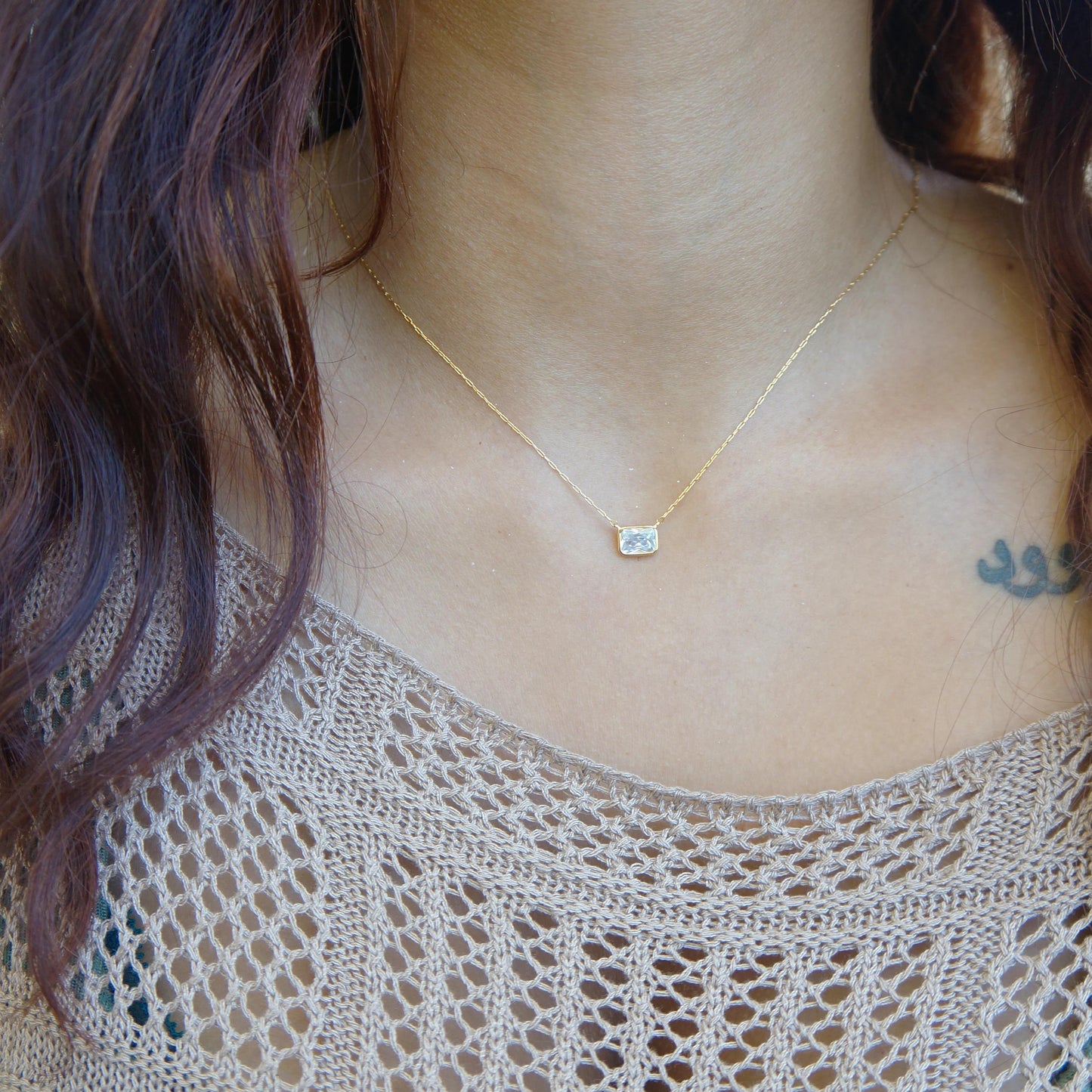 Rectangle Cubic Zirconia Crystal Necklace