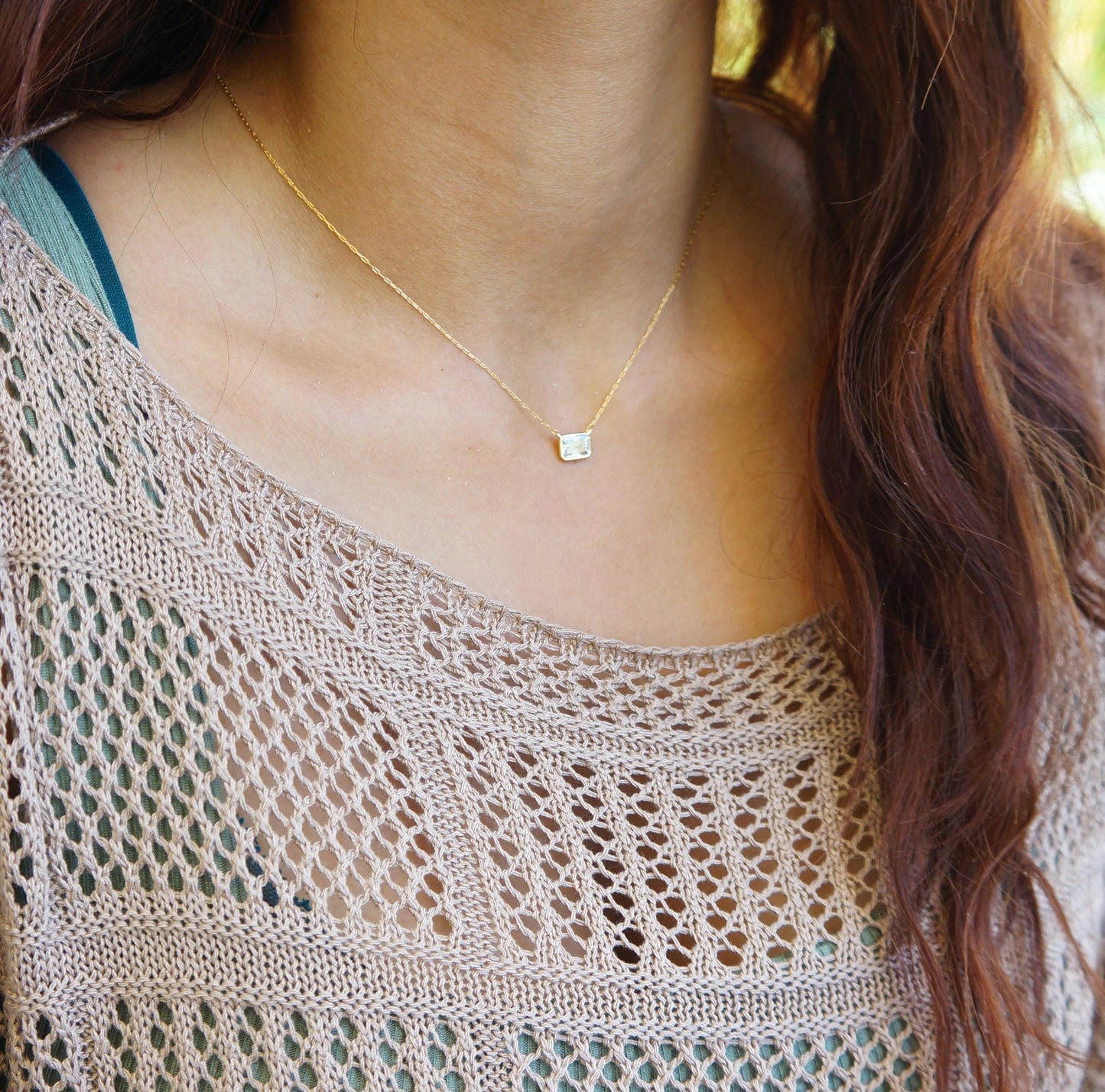 Rectangle Cubic Zirconia Crystal Necklace