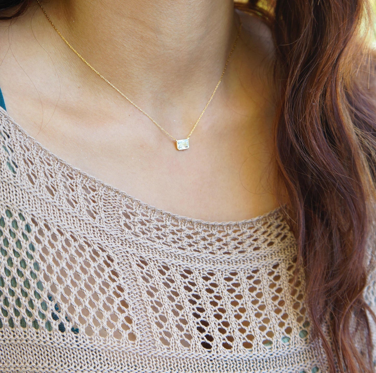 Rectangle Cubic Zirconia Crystal Necklace