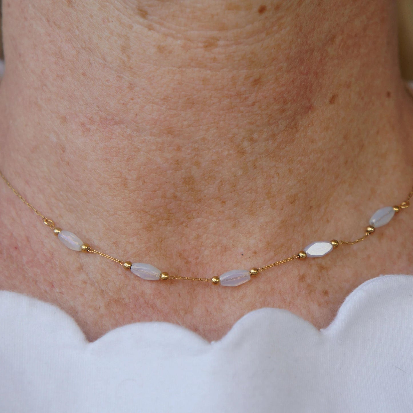 Dainty Gold Opalite Necklace