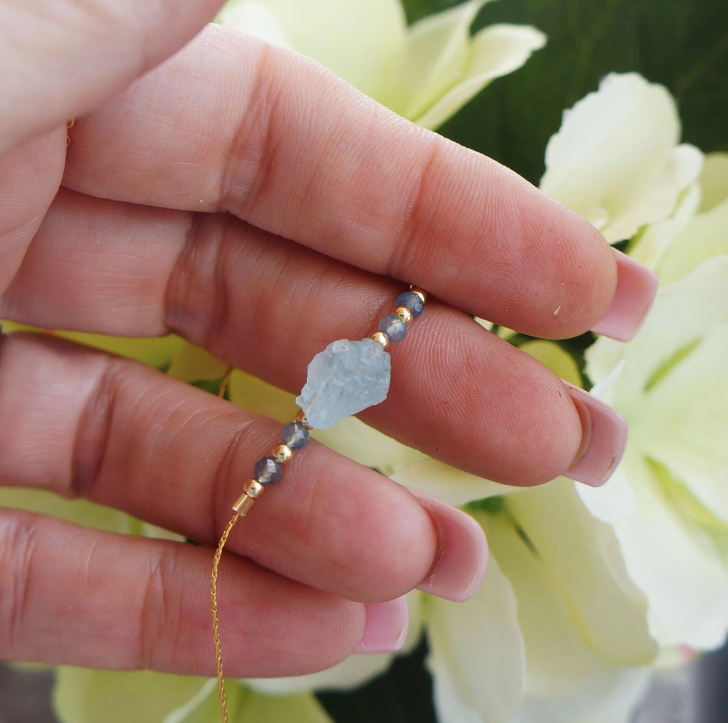 Raw Aquamarine Necklace Natural Aquamarine Stone Gold Necklace March Birthstone Snake Chain