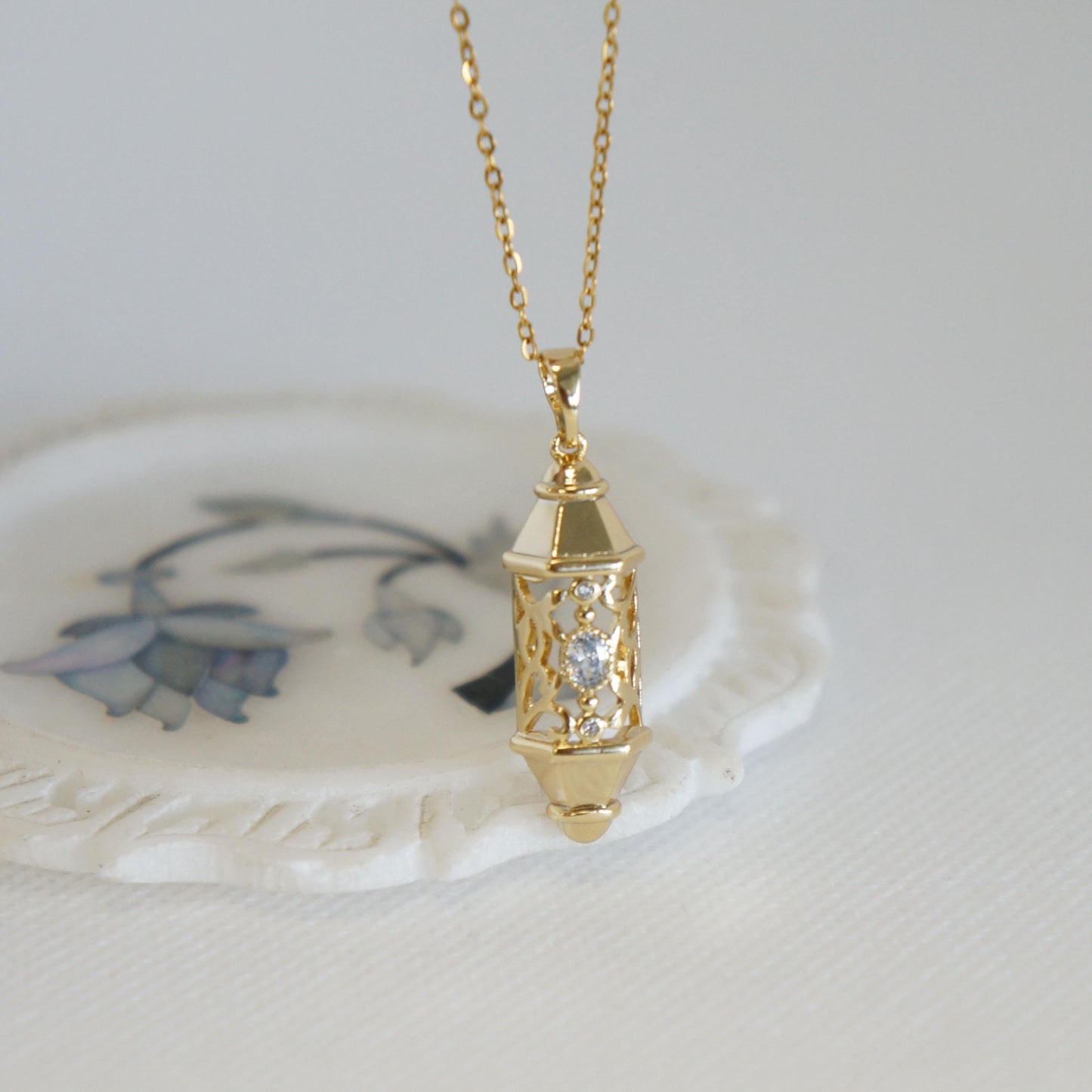 Gold Lantern Charm Pendant, Gold Charm Necklace, Simple Gold Necklace, Minimalist Jewelry, Layering Necklace, Gift For Her