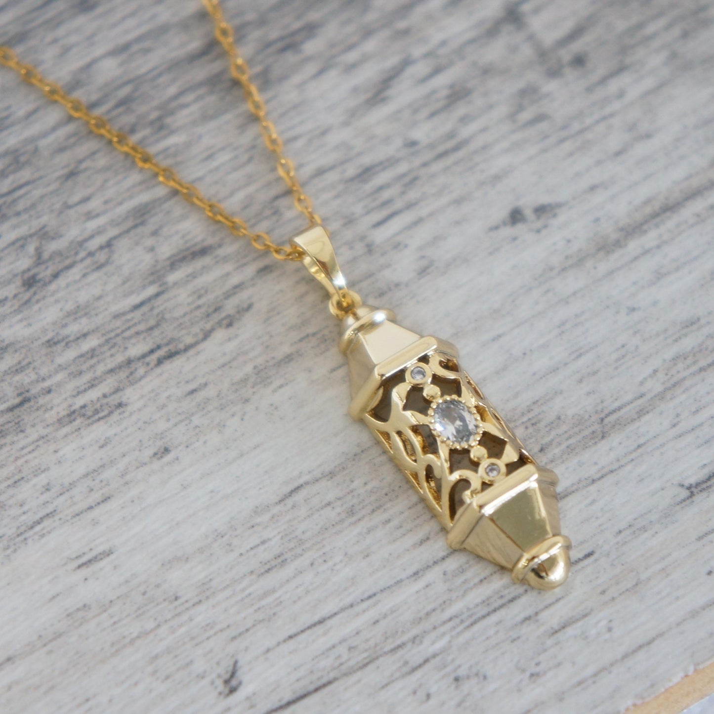 Gold Lantern Charm Pendant, Gold Charm Necklace, Simple Gold Necklace, Minimalist Jewelry, Layering Necklace, Gift For Her