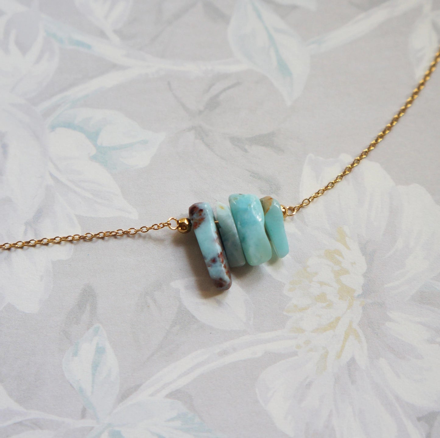 Raw Crystal Necklace Natural Larimar Necklace Rough Slice Stone Layering Necklace Larimar Stone Pendant Spiritual Energy Necklace Gift