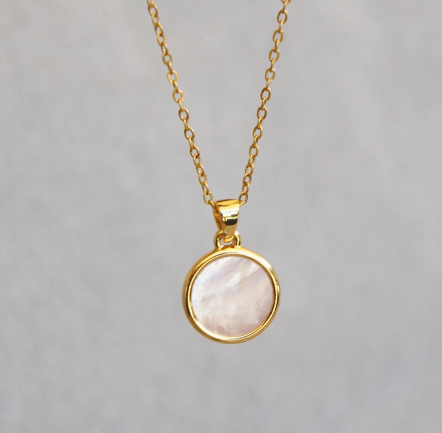 Gold Coin Pearl Necklace, Dainty Charm Pendant, Mother of Pearl Accent, Elegant Gift Idea, Delicate Jewelry Gift for Her Disc Pearl