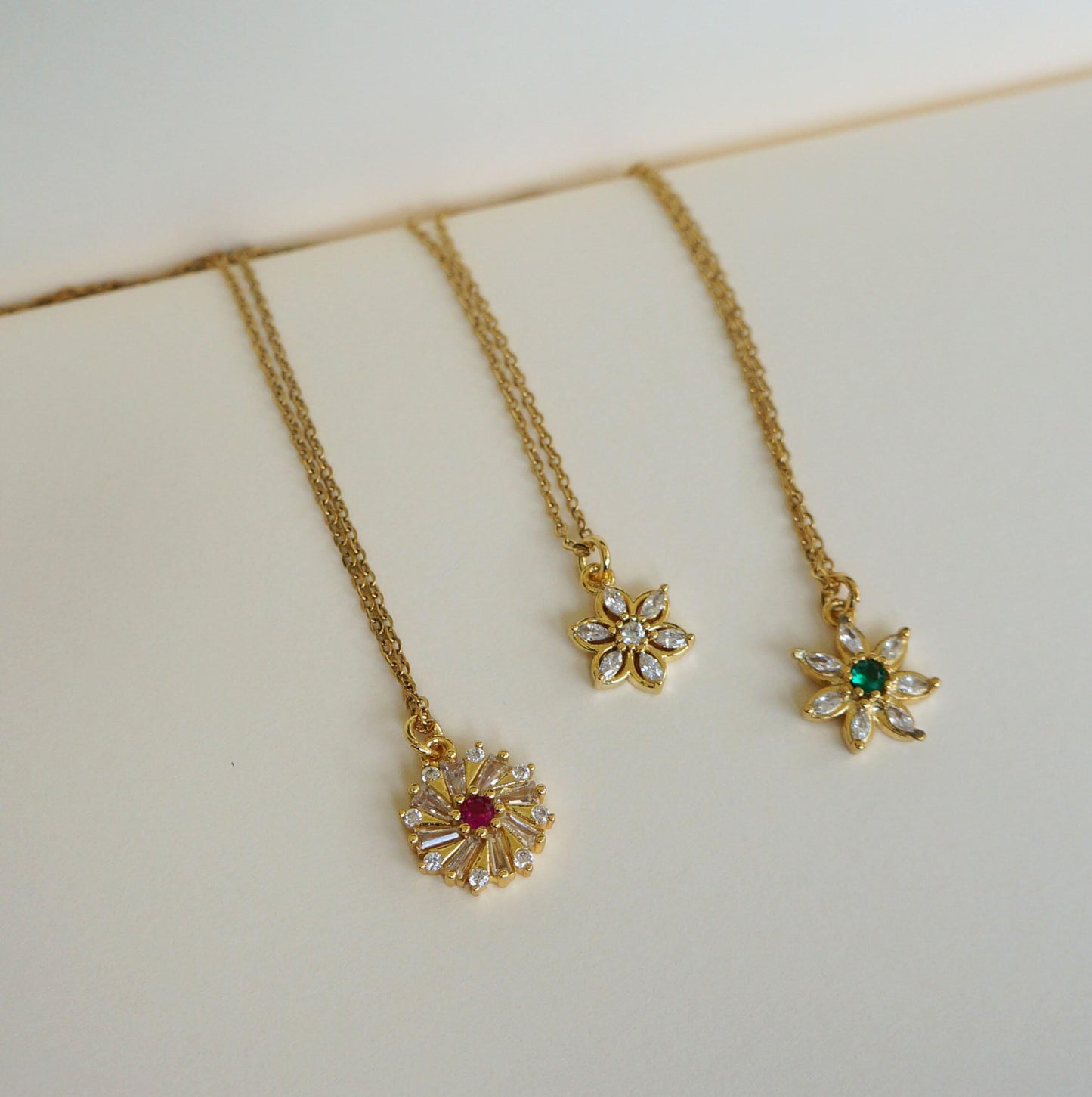 Gold Flower Necklace, CZ Crystal