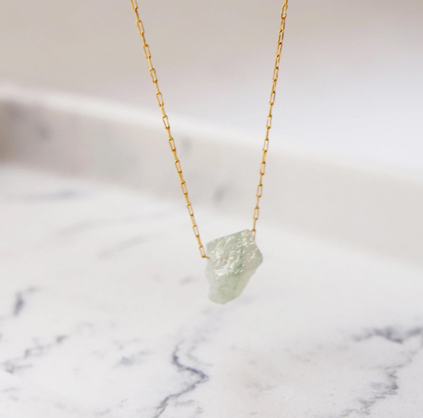 Raw Crystal Necklace Green Amethyst Necklace February Birthstone Rough Stone Layering Necklace Natural Amethyst Stone Pendant