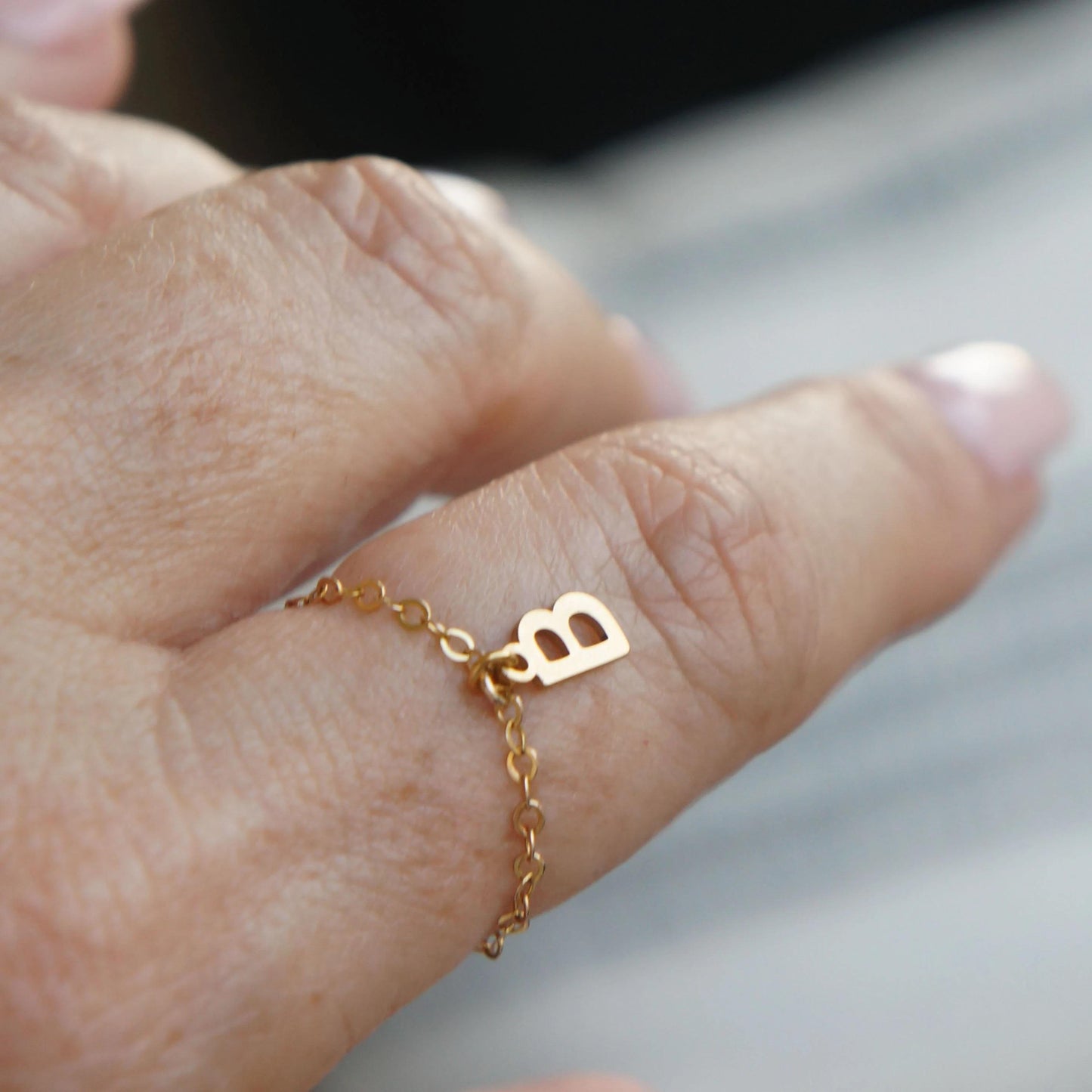 Gold Chain Initial Ring, Personalized Dainty Ring, Custom Initial Jewelry