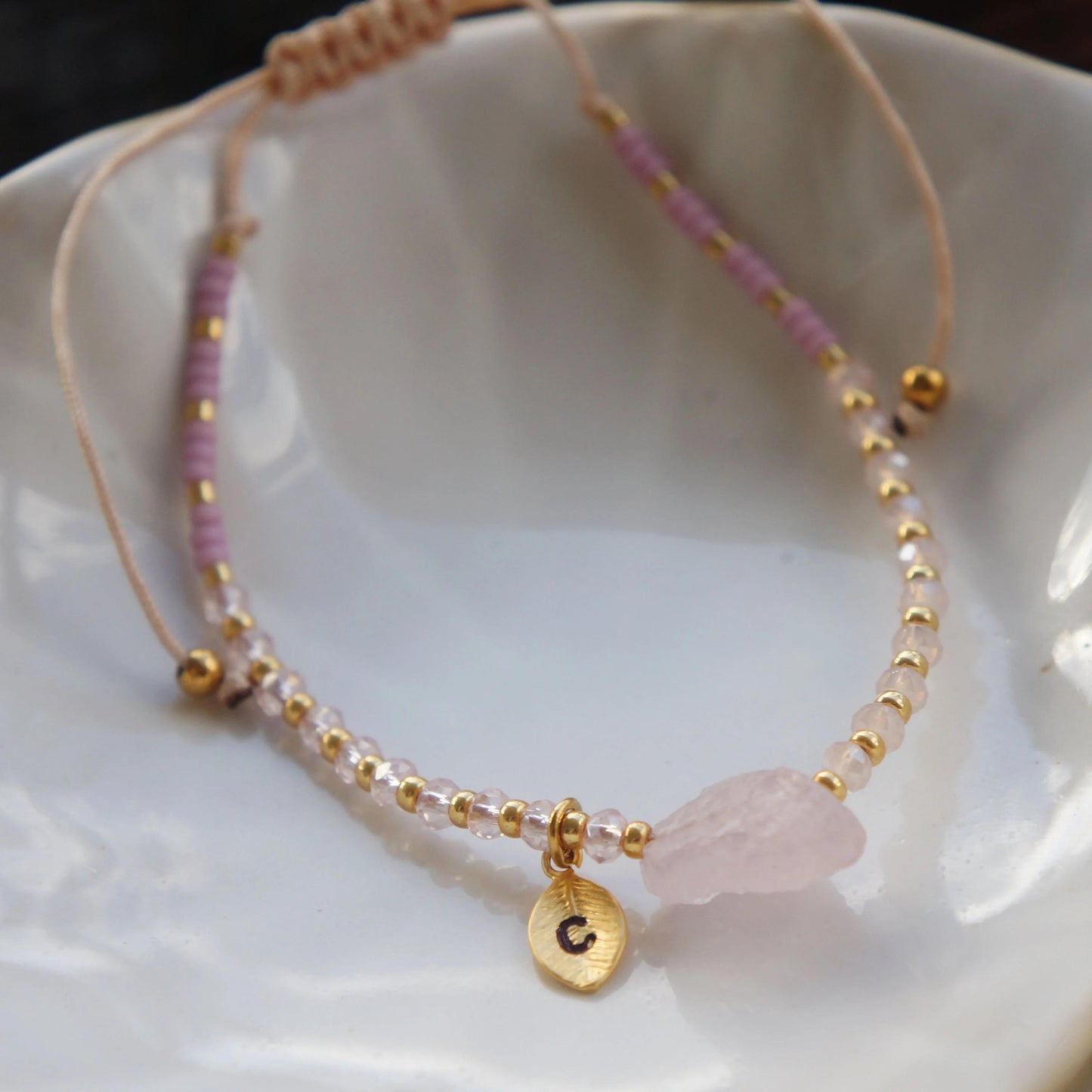 Raw Rose Quartz Beaded Bracelet, Spiritual Stone Jewelry, CUSTOM Cord Bracelet, Energy Healing Bracelet, Rough Natural Crystal, Protection