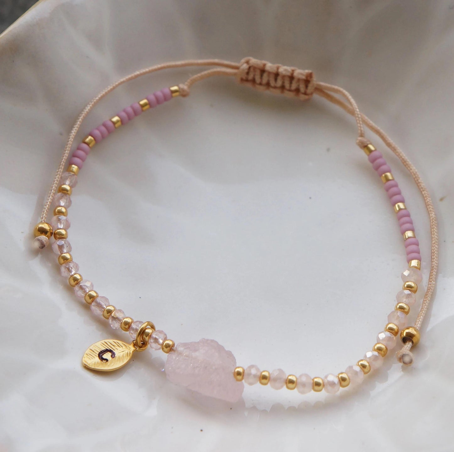 Raw Rose Quartz Beaded Bracelet, Spiritual Stone Jewelry, CUSTOM Cord Bracelet, Energy Healing Bracelet, Rough Natural Crystal, Protection