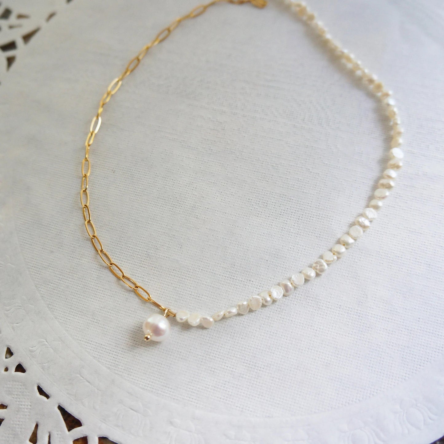 Chain Pearl Necklace Half Half