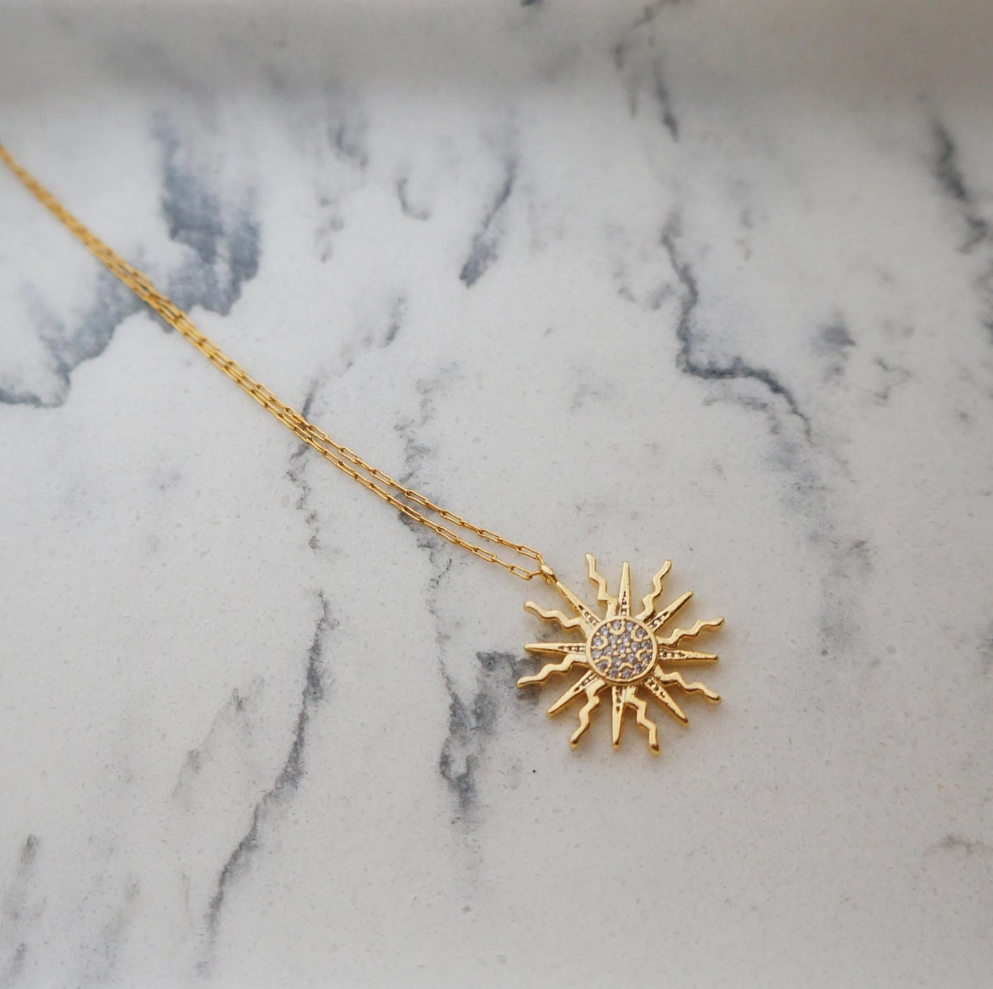 Dainty Gold Crystal Sun Charm Necklace