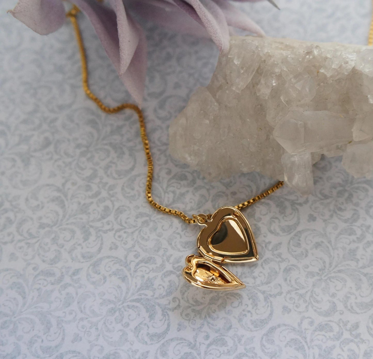 Gold Locket Necklace, Box Chain