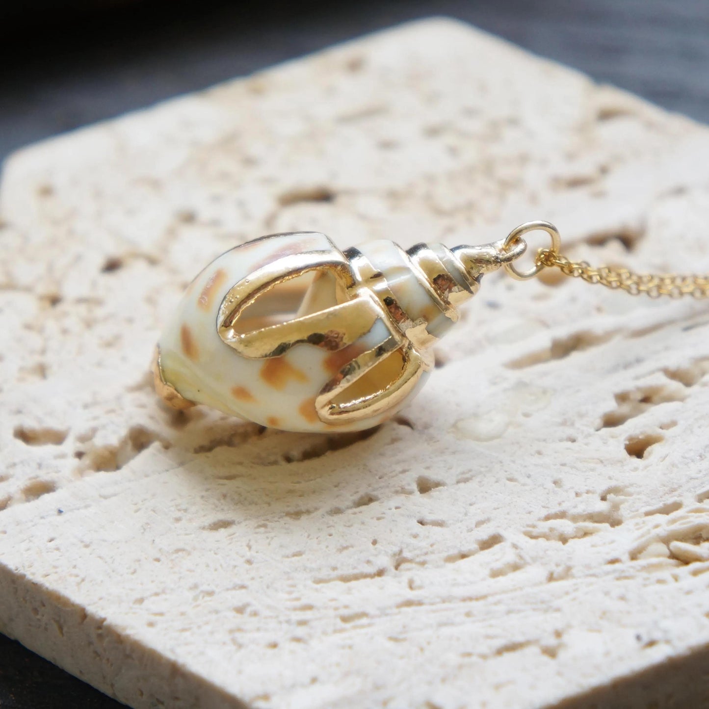 Gold Conch Shell Necklace, Beach Summer Jewelry