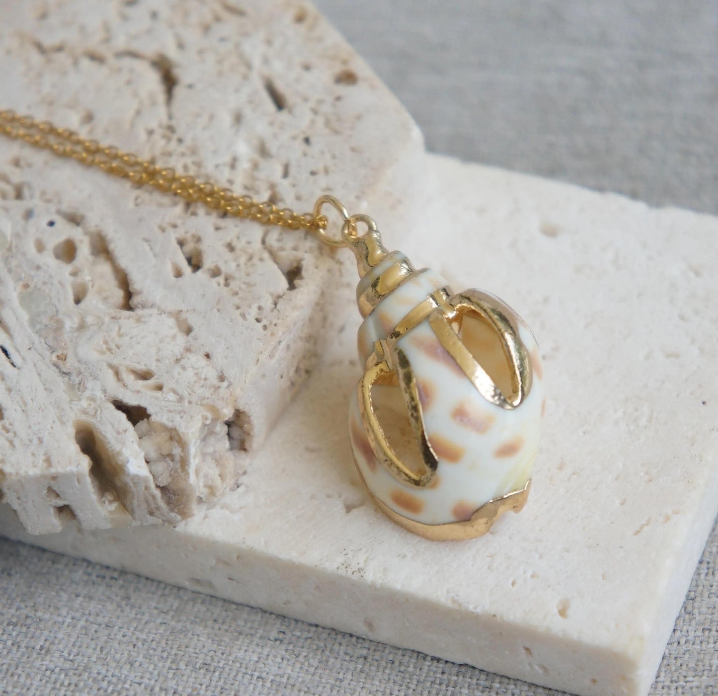 Gold Conch Shell Necklace, Beach Summer Jewelry