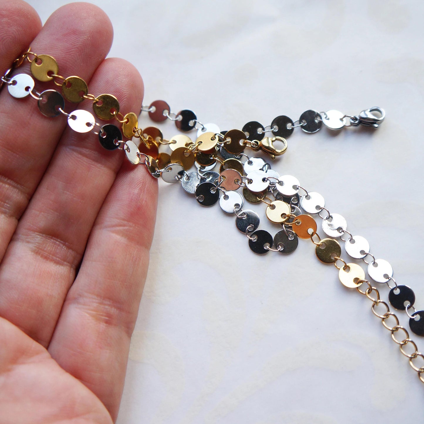 Dainty Dot Silver Bracelet Sequin Chain Coin Chain Minimalist Bracelet Stainless Steel Dot Bracelet  Durable Bracelet Gift for Women