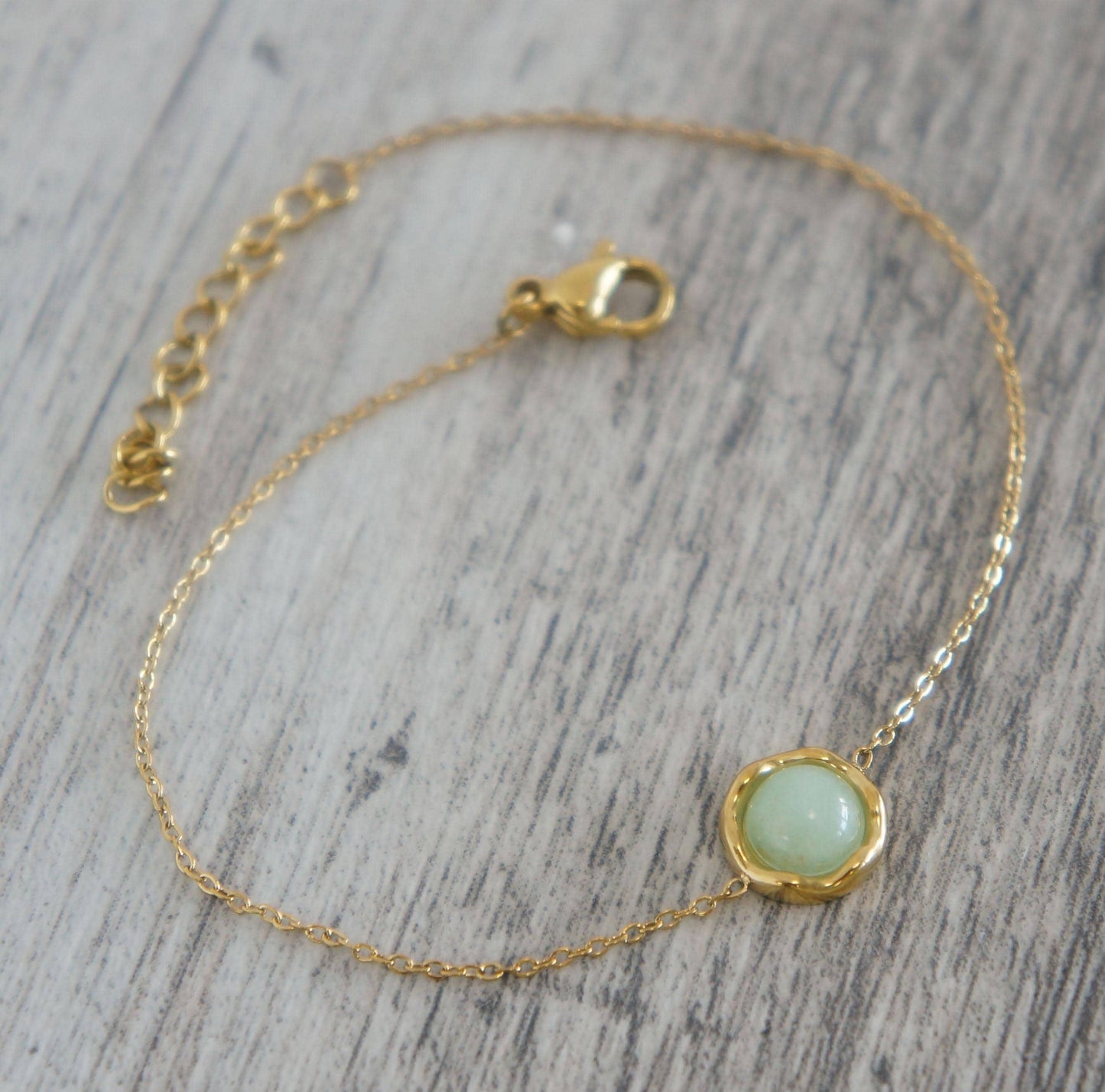 Dainty Gold Bracelet with Thin Chain, Green Stone Charm, Minimalist Bracelet, Delicate Jewelry Gift, Women Jewelry, Stacking, Birthday Gift